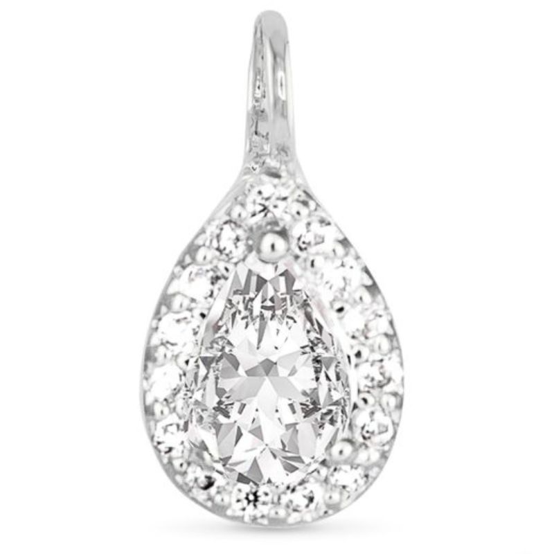 Pear CZ Halo Charm Silver